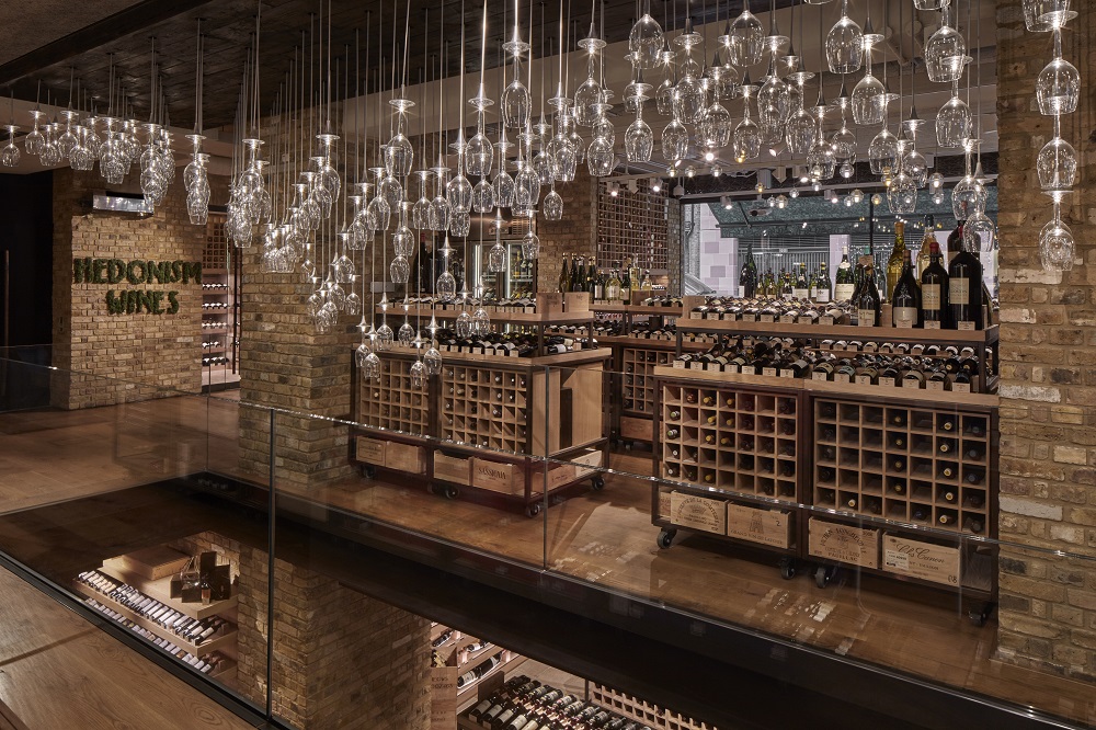 The Riedel glass chandelier at Hedonism Wines