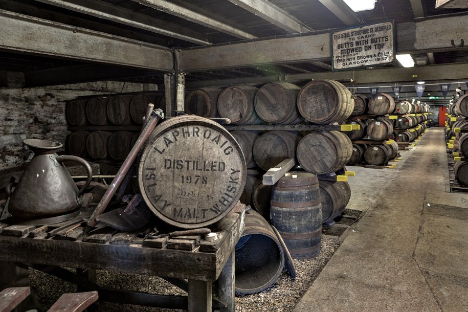 Barrels ageing at the Laphroaig warehouse on Islay